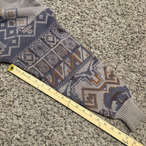 Vintage MES XL Geometric Knit Sweater Beige & Gray Pullover Crewneck 90s Style - Picture 6 of 6